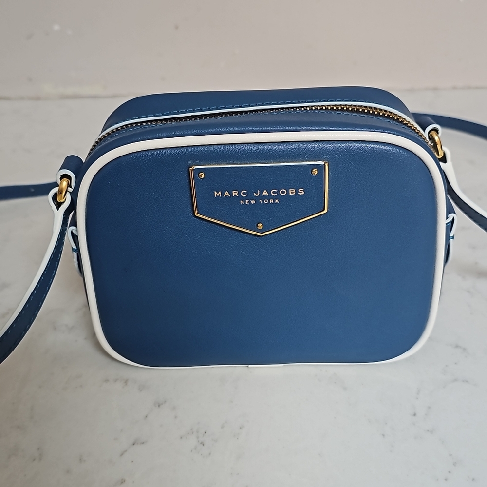 Marc Jacobs Teal Blue Crossbody Bag with White Trim